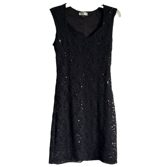 Neiman Marcus Dresses & Skirts - Neiman Marcus Womens Black Lace Sleeveless Dress 10 Sequins USA Fairy Whimsygoth
